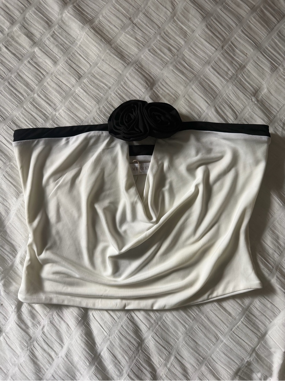 Meshki White Strapless Flower-Trim Tube Top